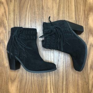Black Jessica Simpson fringe ankle booties